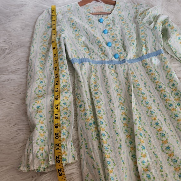 70s Vtg Handmade Maxi Prairie Dress Roses Floral Seersucker cottagecore - Picture 6 of 16